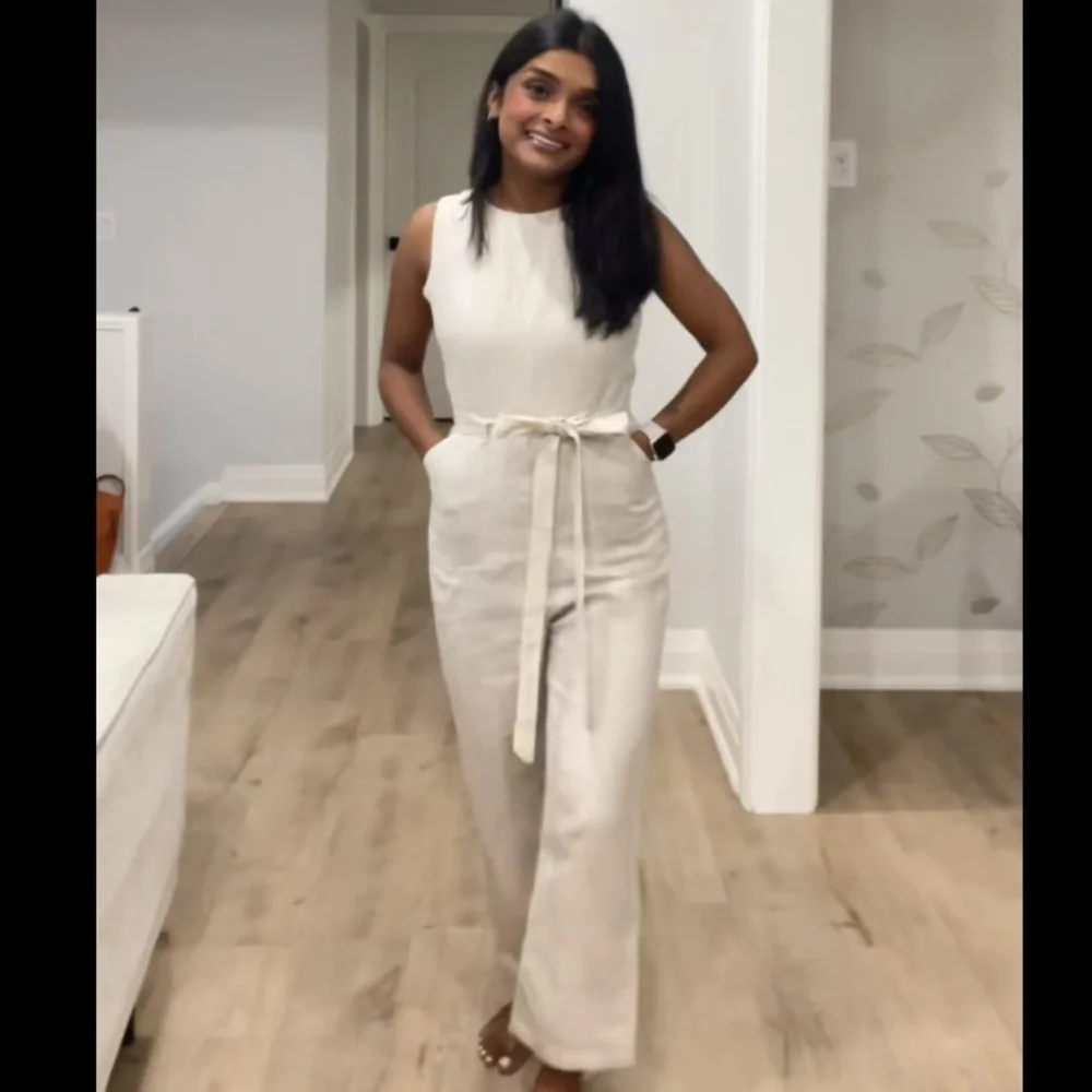 Reformation Naomi Linen Jumpsuit in Oatmeal